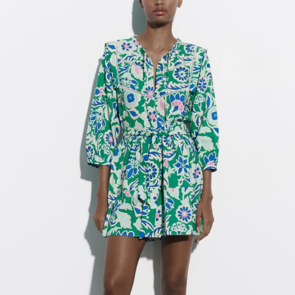Zara FLORAL PRINT MINI DRESS sz M New